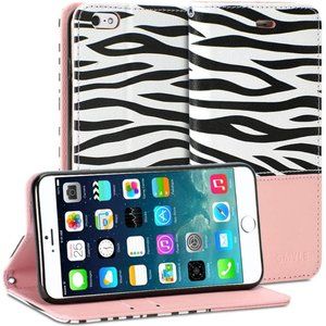 GMYLE Wallet Case for iPhone 6 Pale Pink Zebra